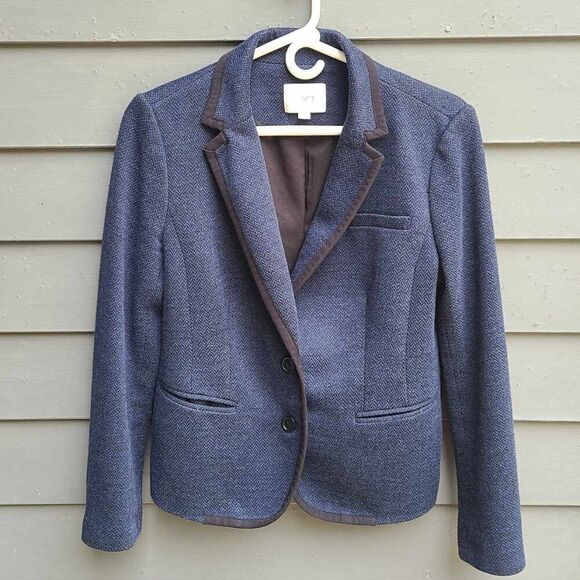 Loft Navy Tweed Cotton Wool Blend Jacket size Medium - Picture 1 of 13